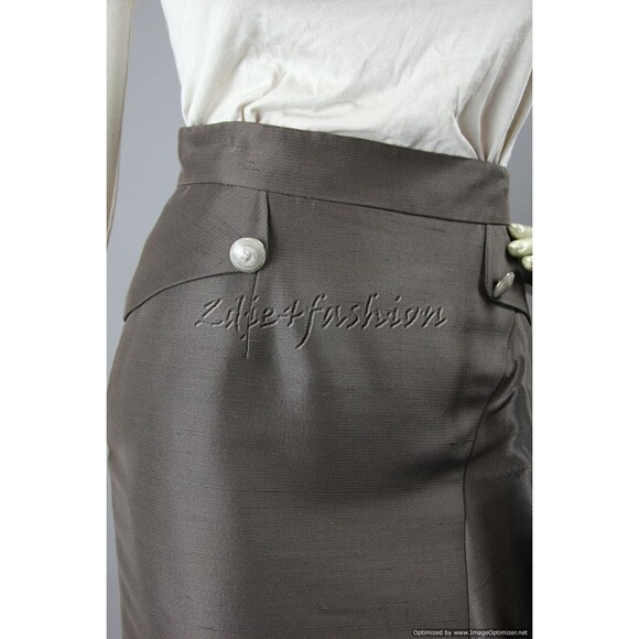$1990 VALENTINO Stylish Brown Raw Silk Ruffle Flare Pencil Logo Skirt 2 - Picture 5 of 7